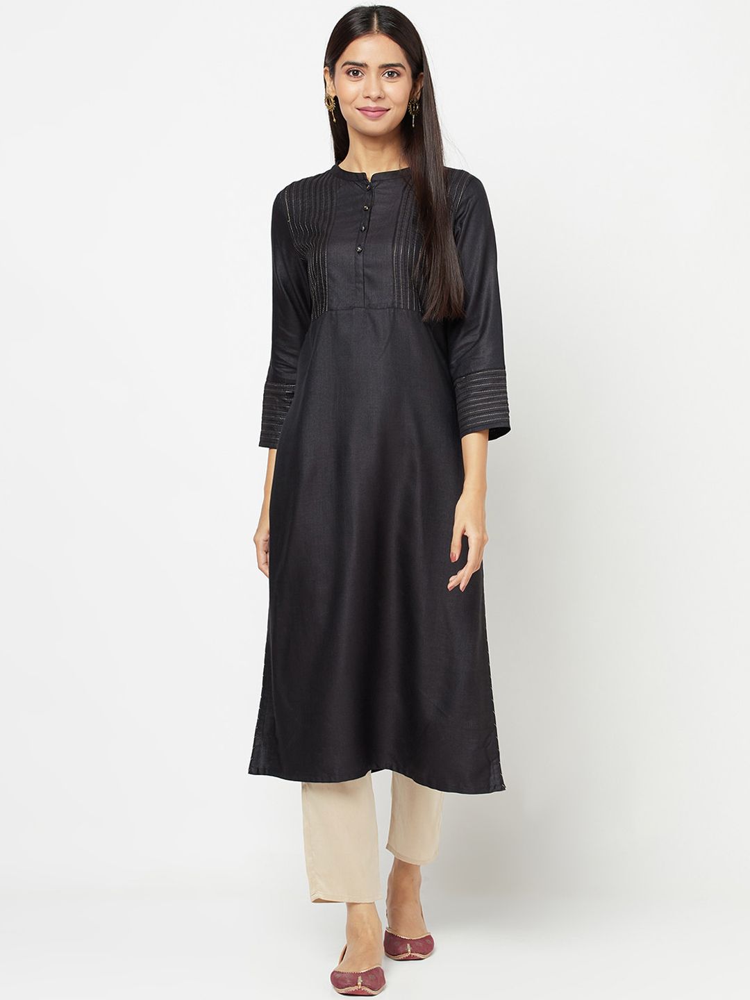 Fabindia Women Black Straight Kurta Price in India