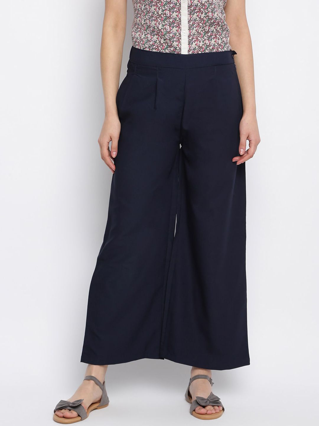 Mayra Women Navy Blue Straight Fit High-Rise Parallel Trousers Price in India