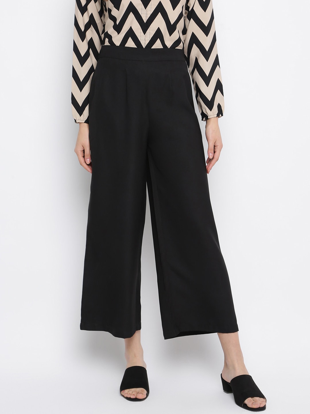 Mayra Women Black Straight Fit High-Rise Pleated Trousers Price in India