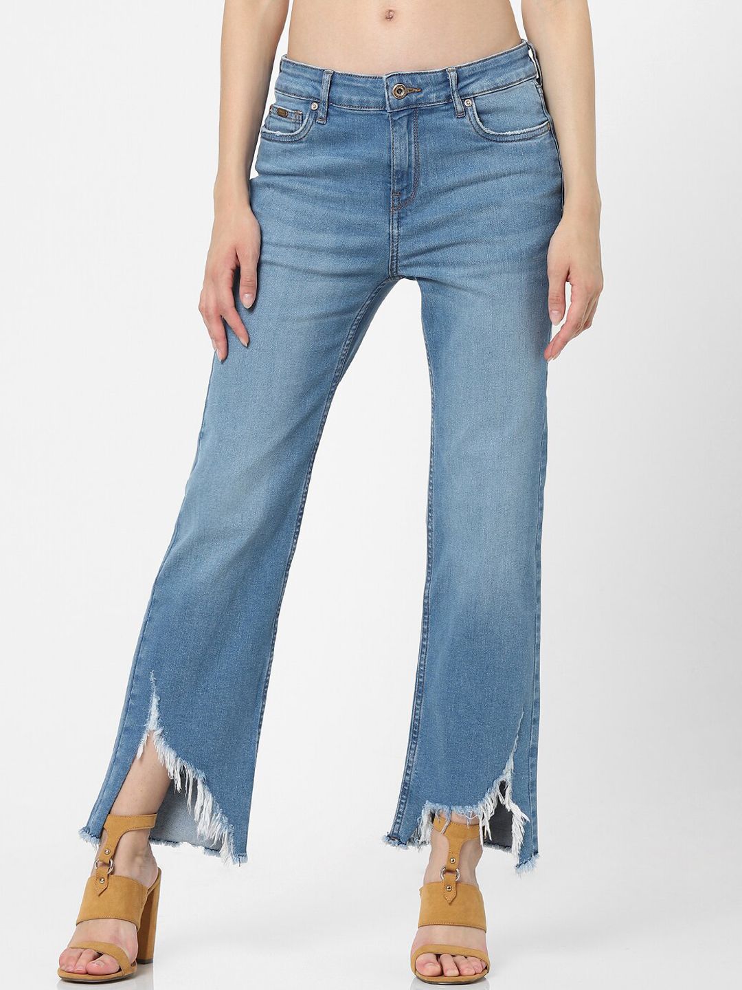 ONLY Women Blue Straight Fit High-Rise Light Fade Cotton Jeans Price in India
