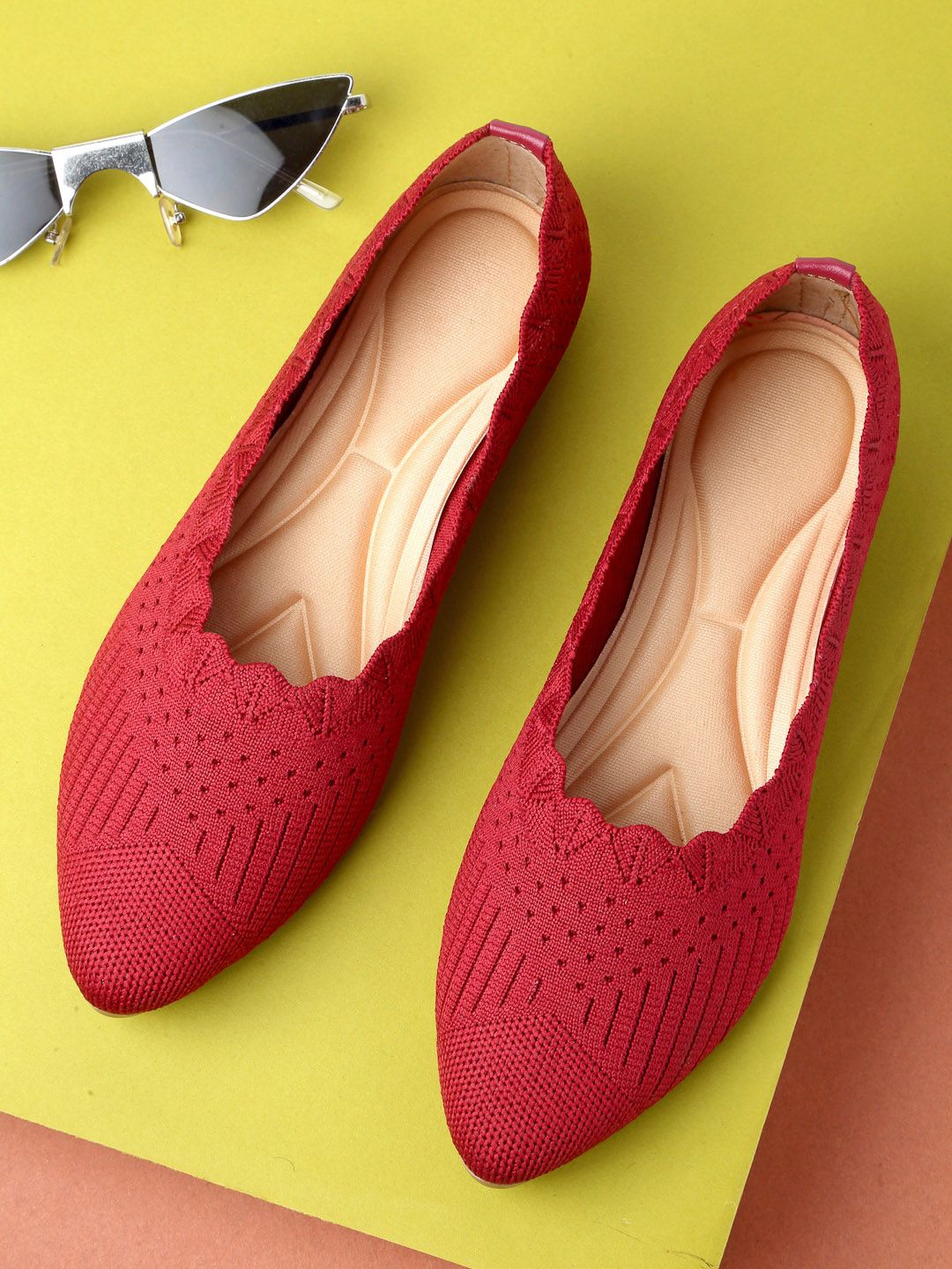 DEAS Women Red Woven Design Ballerinas