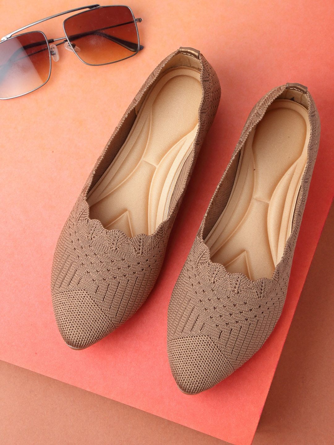 DEAS Women Nude-Coloured Woven Design Ballerinas Flats