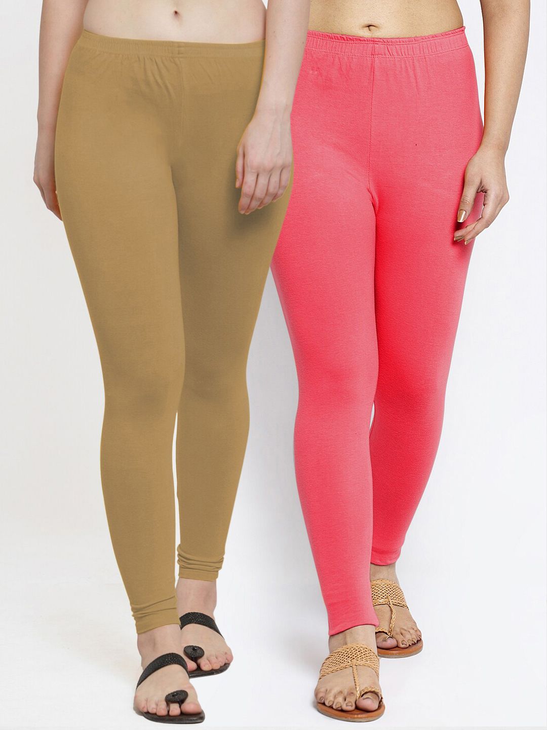 Jinfo Pack Of 2 Beige & Peach Solid Ankle-Length Leggings Price in India
