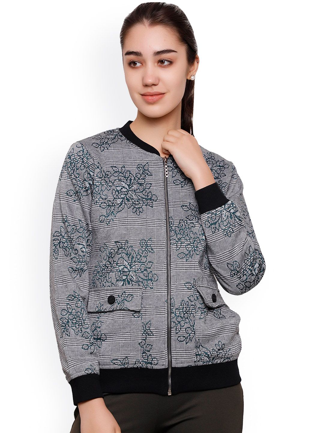 DECHEN Women Green Floral Longline Leather Jacket Price in India