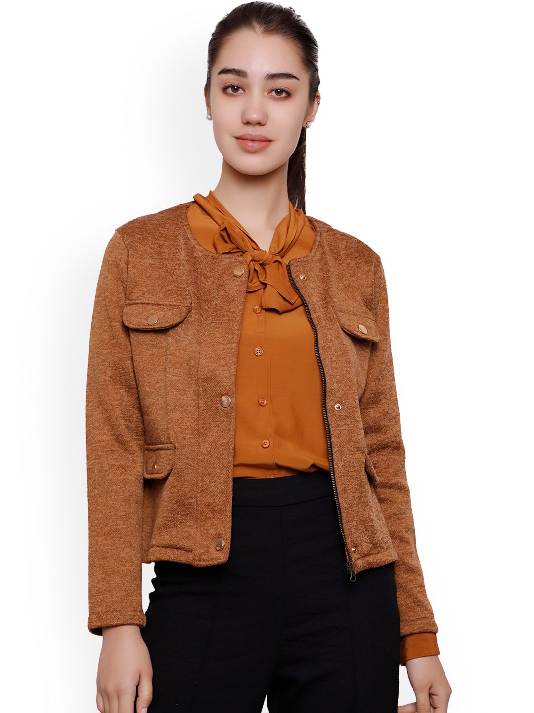 DECHEN Women Tan Solid Front-Open Zipper Jacket Price in India