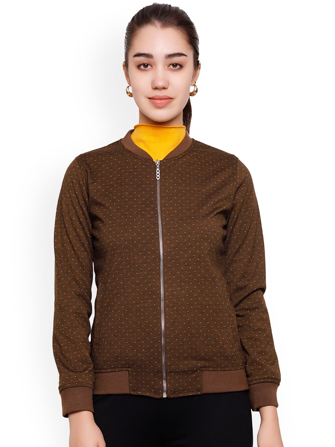 DECHEN Women Brown Printed Bomber Jacket Price in India