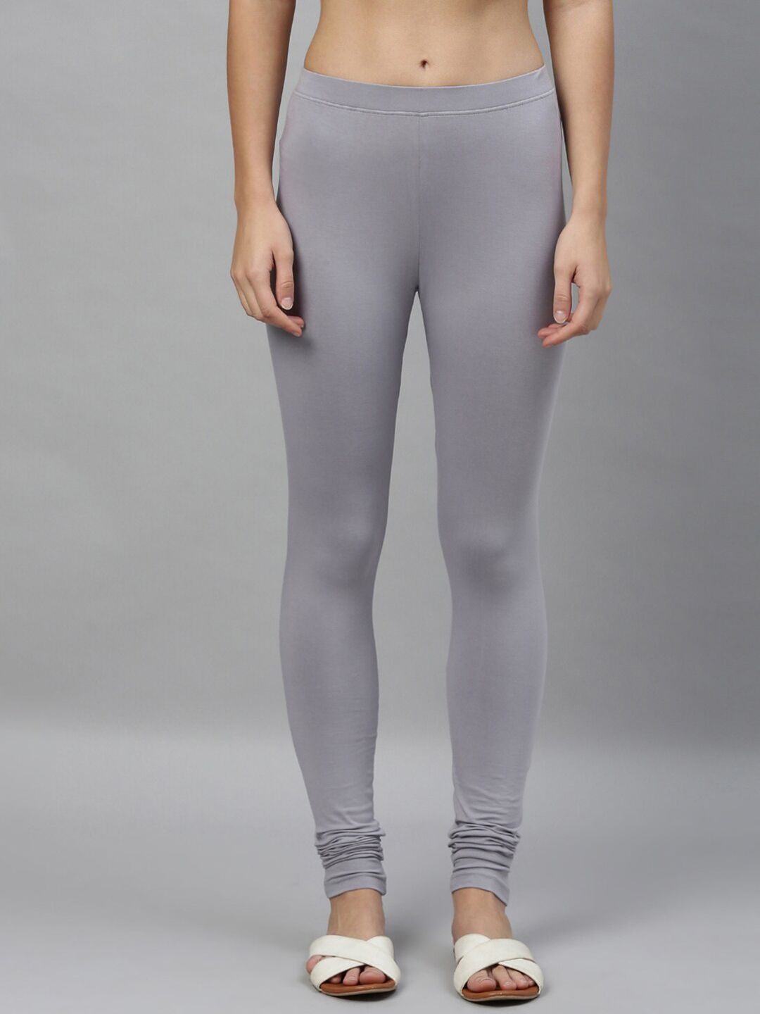 Kryptic Women Grey Solid Churidar-Length Leggings Price in India