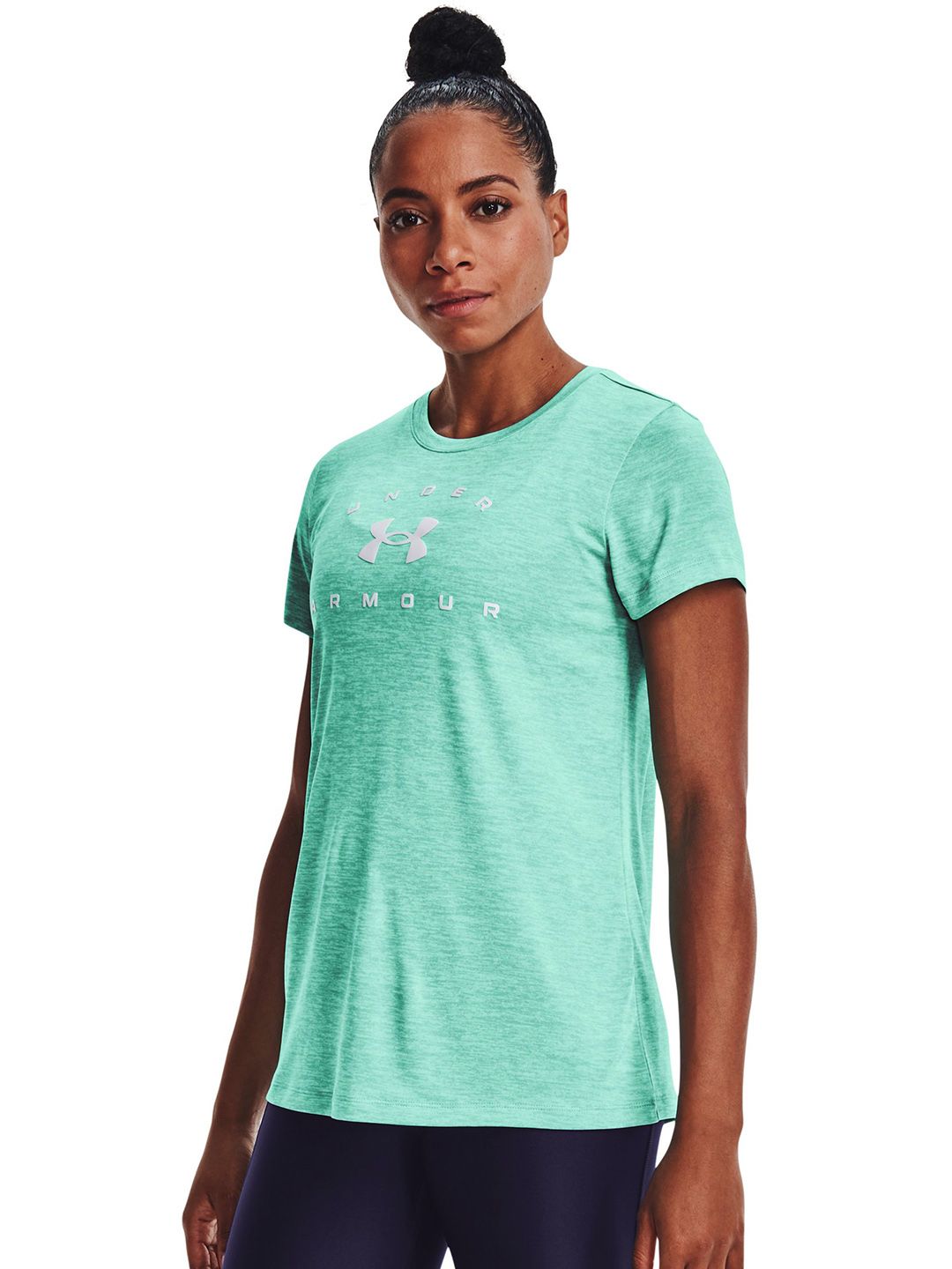 UNDER ARMOUR Women Blue & White Brand Logo Printed Tech Twist Arch SSC T-shirt Price in India