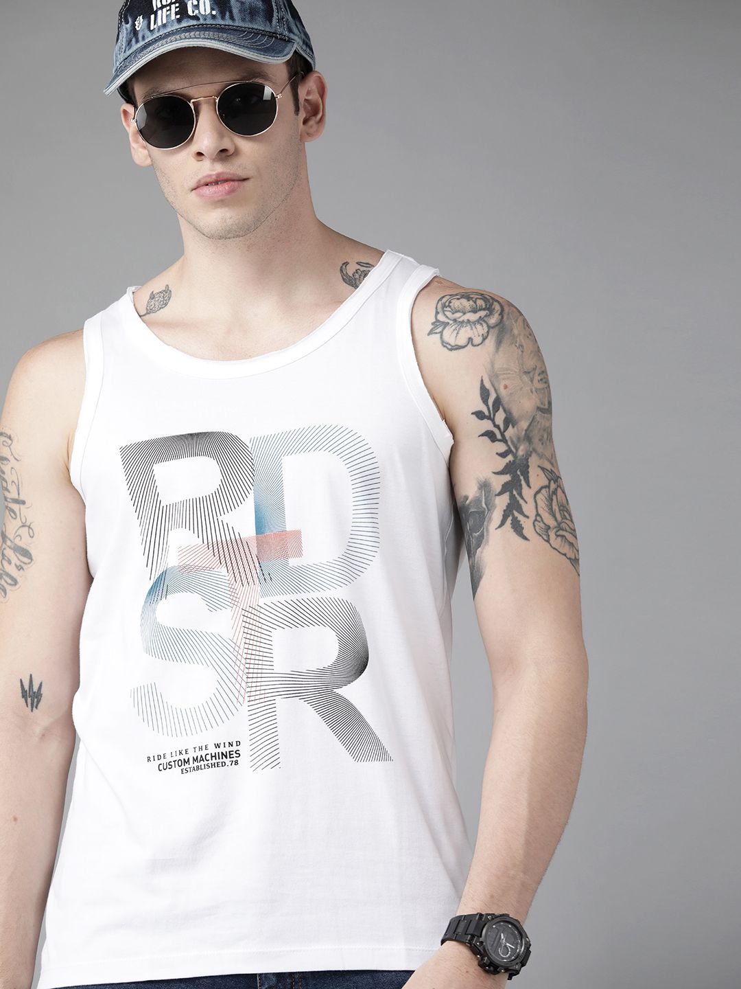 Roadster Men White Brand Logo Printed Pure Cotton T-shirt