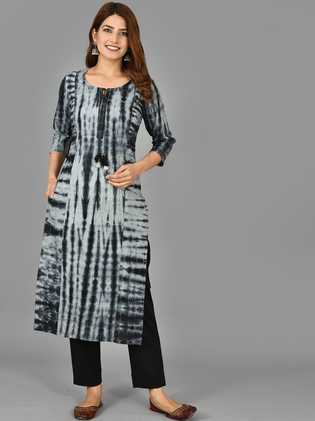 KAAJH Women Black Tie Dye Cotton Kurta Price in India