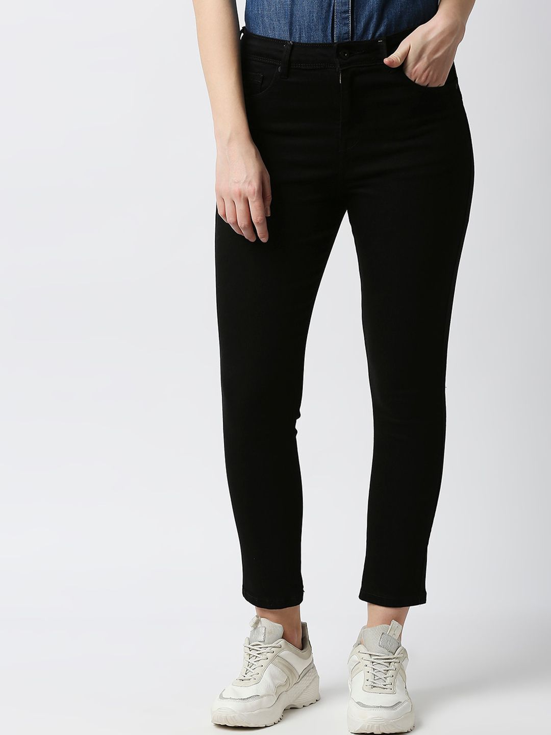 Pepe Jeans Women Black Skinny Fit High-Rise Cotton Jeans Price in India