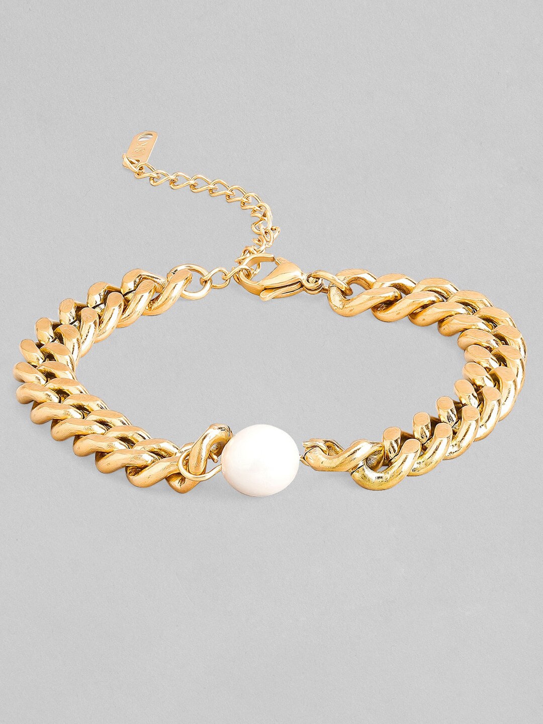 Rubans Voguish Women Gold-Toned & White Pearls 24k Gold-Plated Handcrafted Link Bracelet Price in India