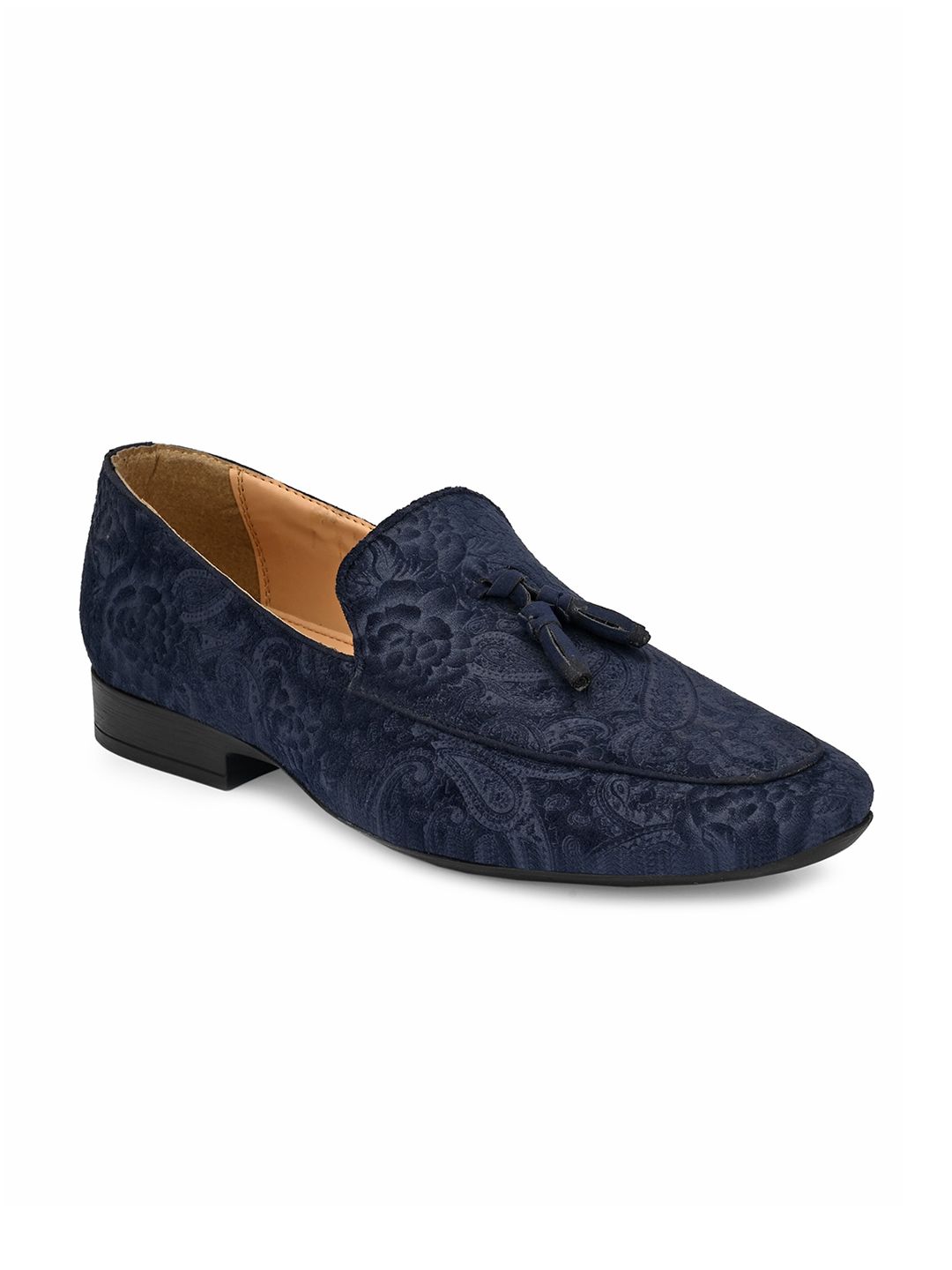 San Frissco Men Navy Blue Woven Design Loafers