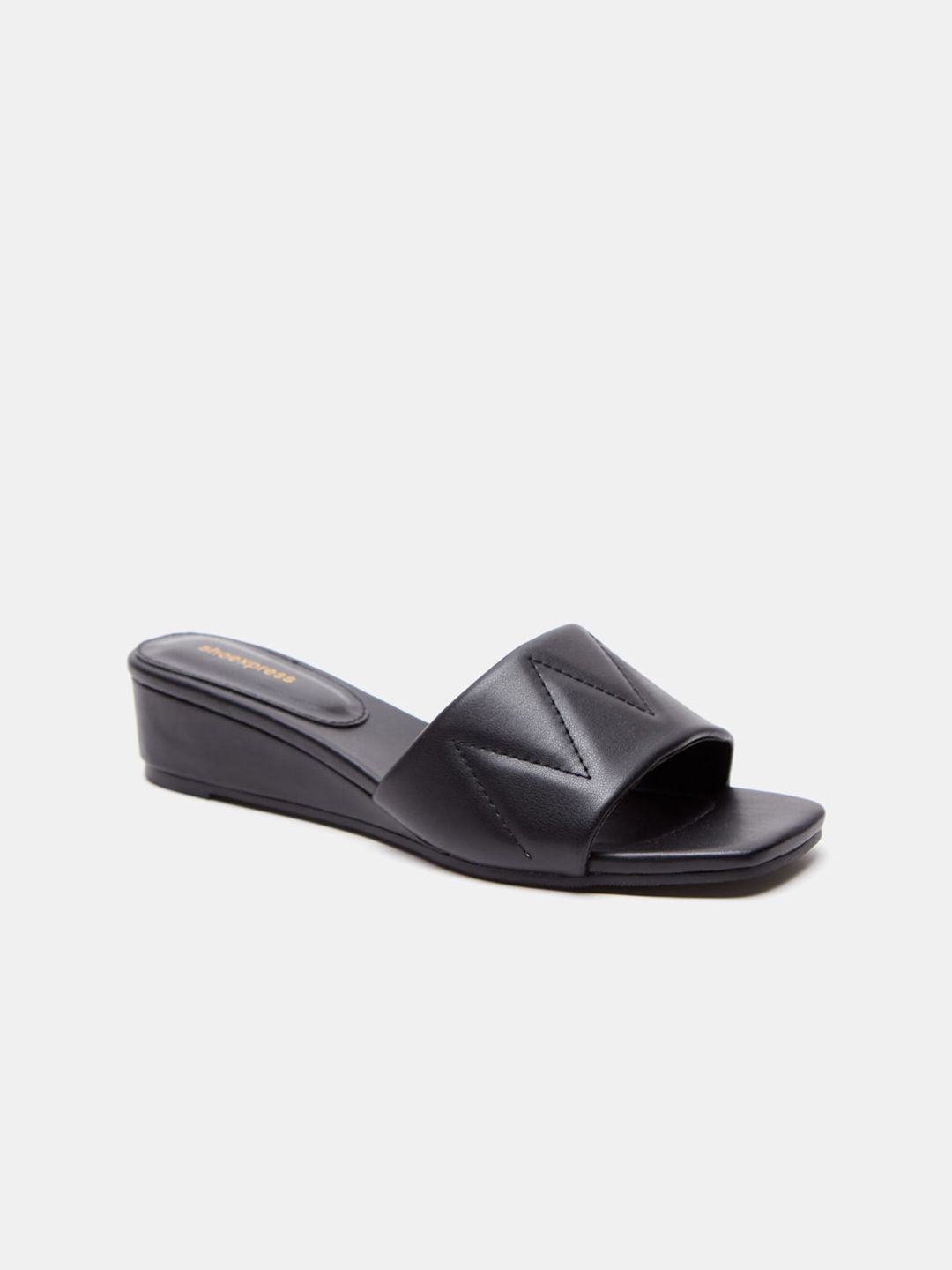 shoexpress Black PU Wedge Mules Price in India