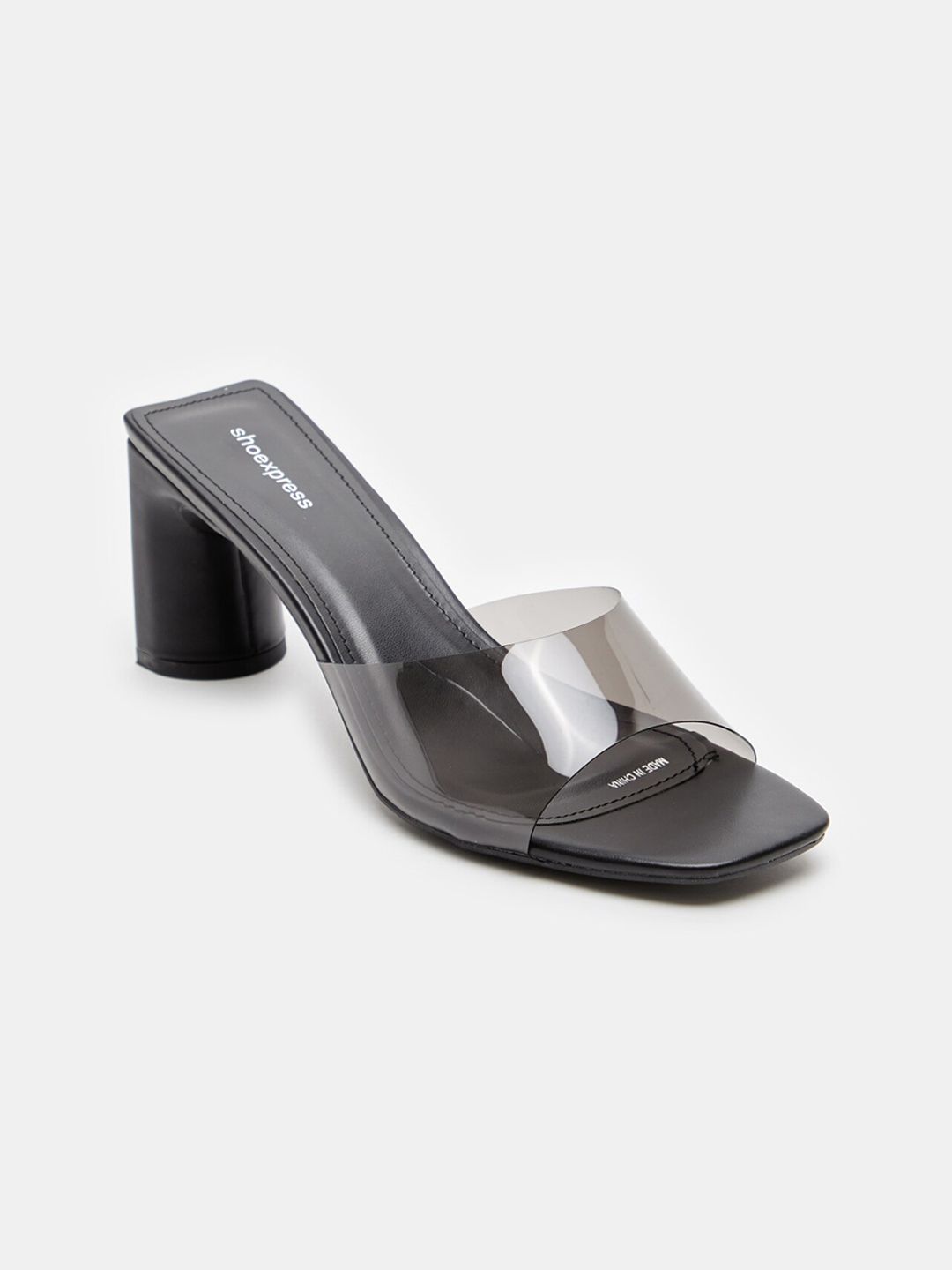shoexpress Women Black & Transparent Block Heel Sandal Price in India