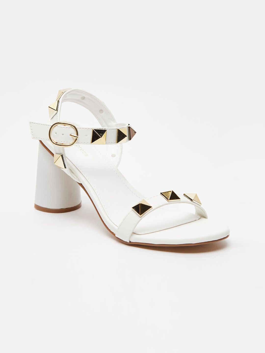 shoexpress Cream-Coloured Embellished PU Block Sandals Price in India