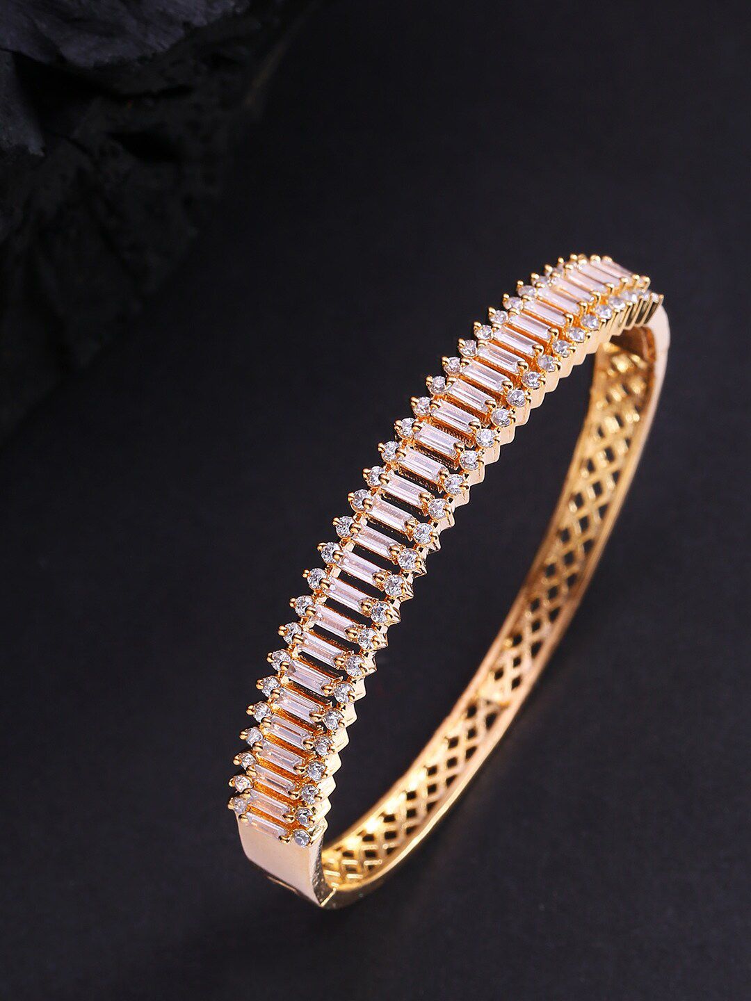 Priyaasi Women White American Diamond Gold-Plated Bangle-Style Bracelet Price in India