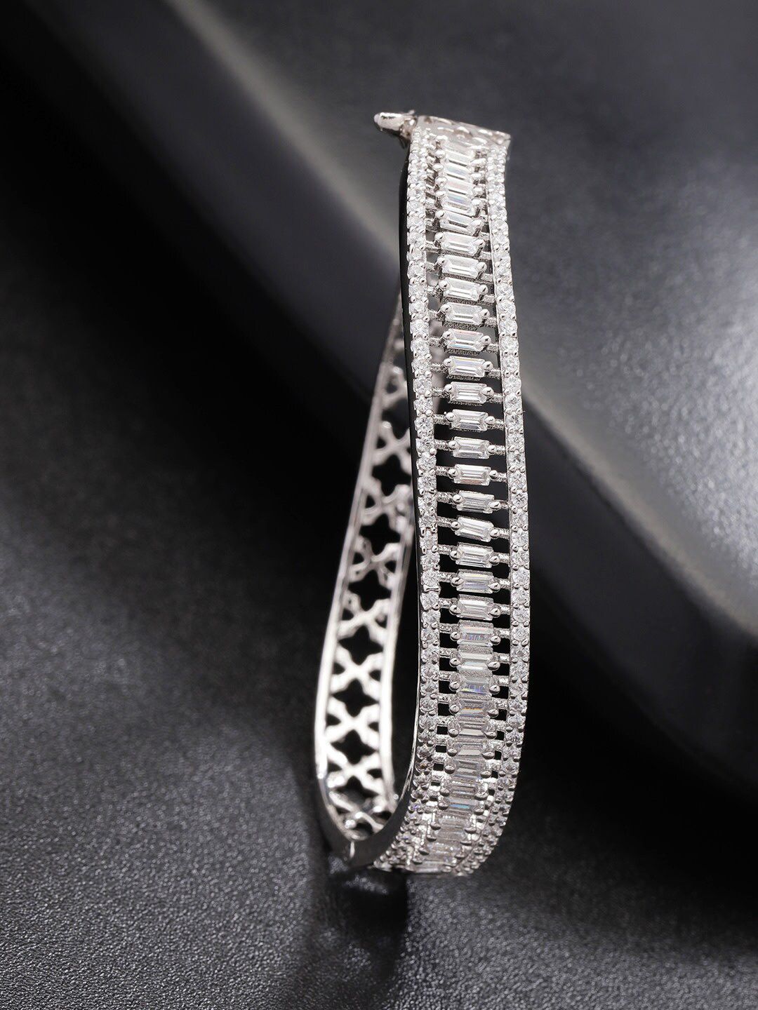 Priyaasi Women White & Silver-Plated Brass American Diamond Bangle-Style Bracelet Price in India