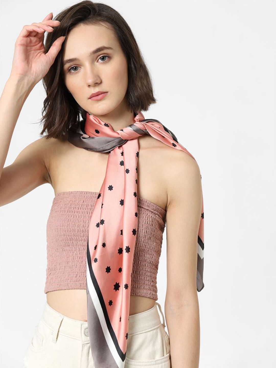 ONLY Women Pink & Black Printed Scarf Price in India