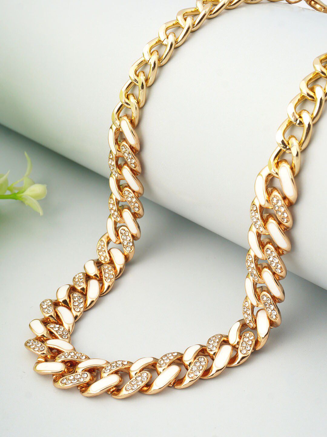 Ferosh Gold-Toned Rhinestone Statement Necklace Price in India