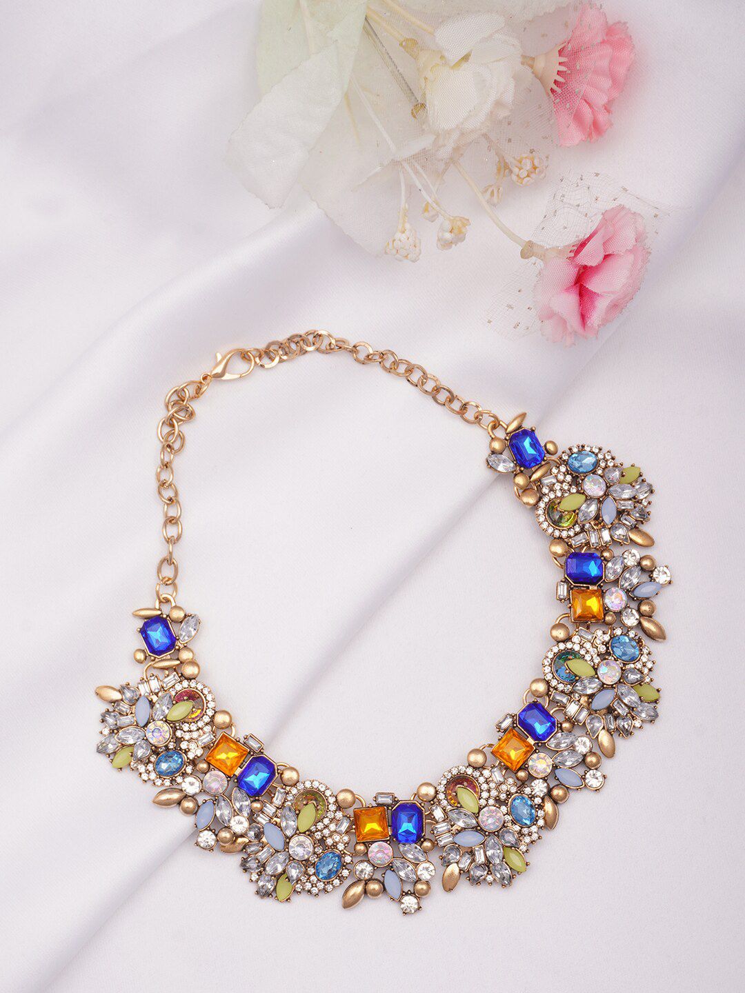 Ferosh Silver-Toned & Blue Open Necklace Price in India