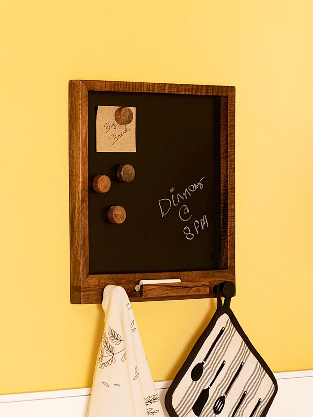 ellementry Black Mango Wood Kitchen Notice Board with 4 Magnet Stoppers Price in India