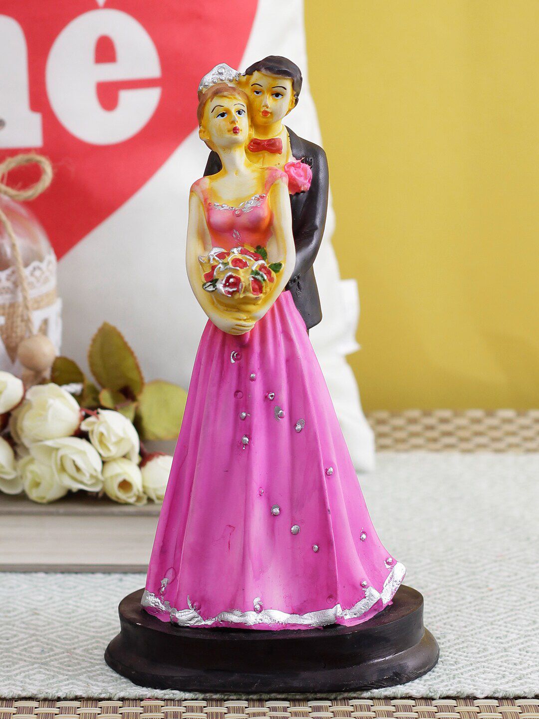 TIED RIBBONS Pink & Black Lovely Couple Statue Figurine Showpieces Price in India
