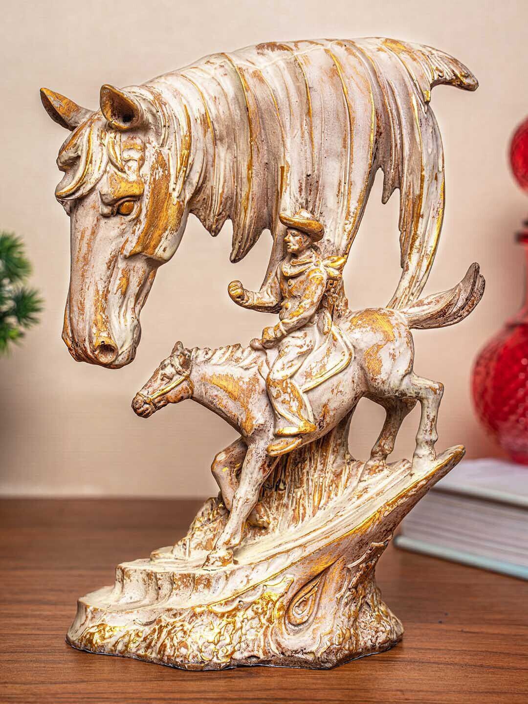 TIED RIBBONS Gold-Toned & Beige Horse Statue Figurine Showpiece Price in India