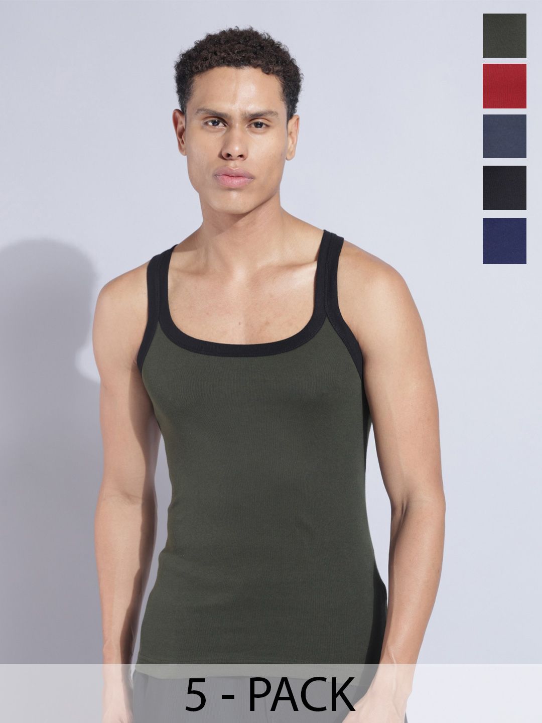 Dollar Bigboss Men Solid Pack of 5 Cotton Racerback Styled Gym Vest