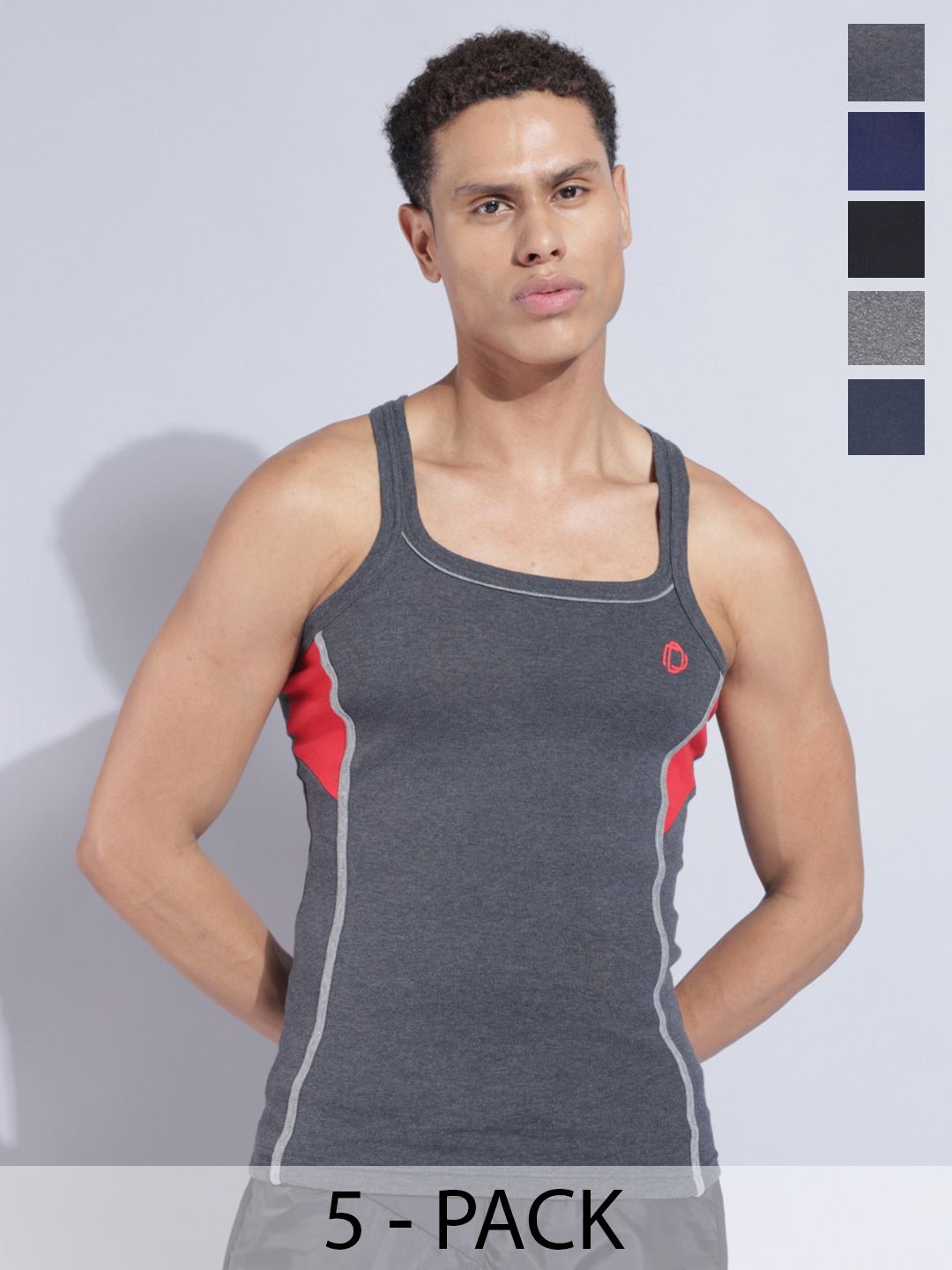 Dollar Bigboss Men Solid Pack of 5 Cotton Racerback Styled Gym Vest