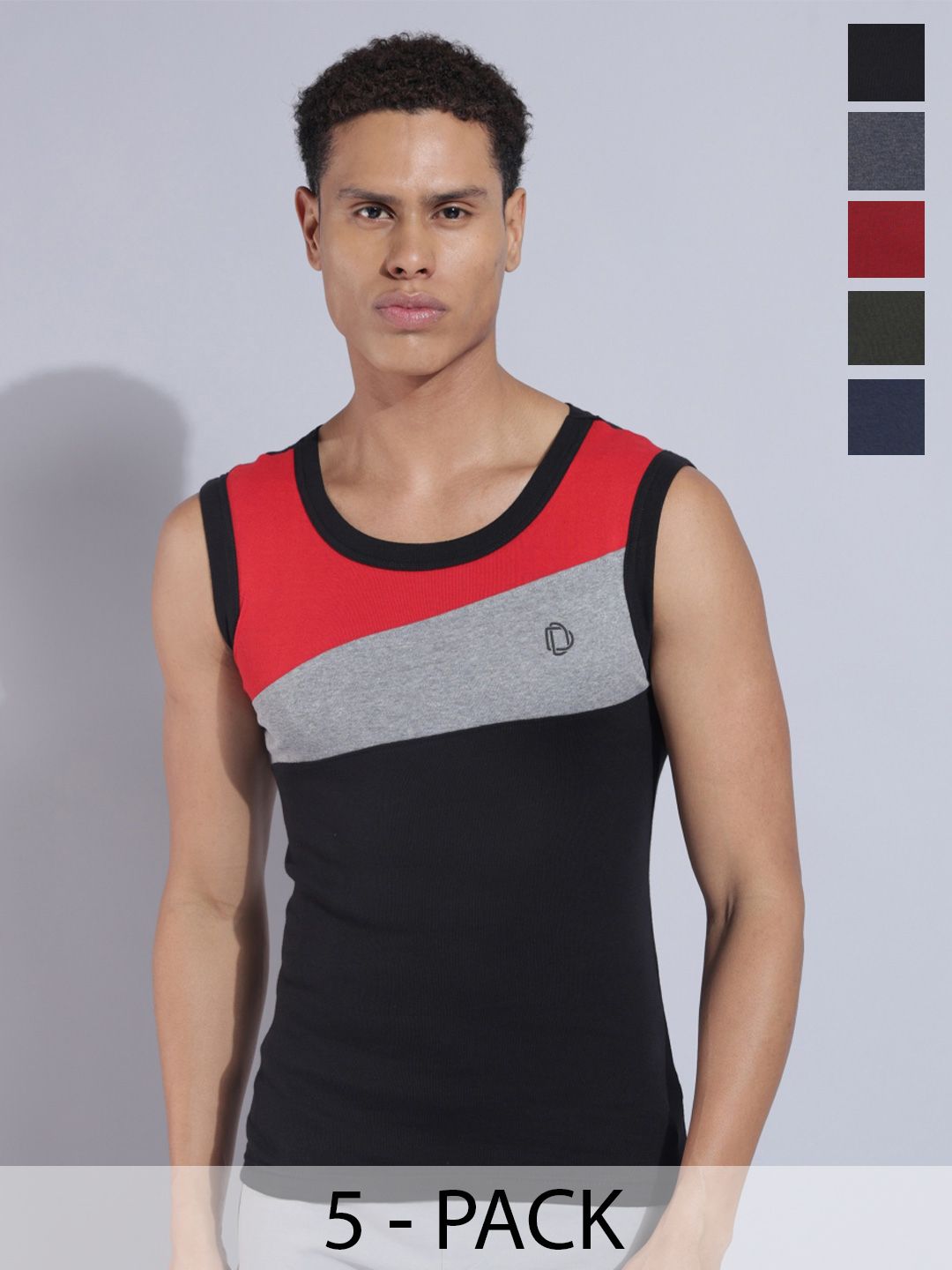 Dollar Bigboss Men Solid Pack of 5 Cotton Racerback Styled Gym Vest