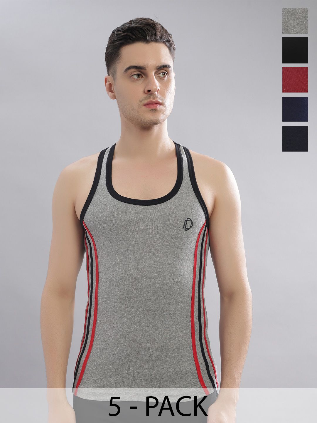Dollar Bigboss Men Solid Pack of 5 Cotton Racerback Styled Gym Vest