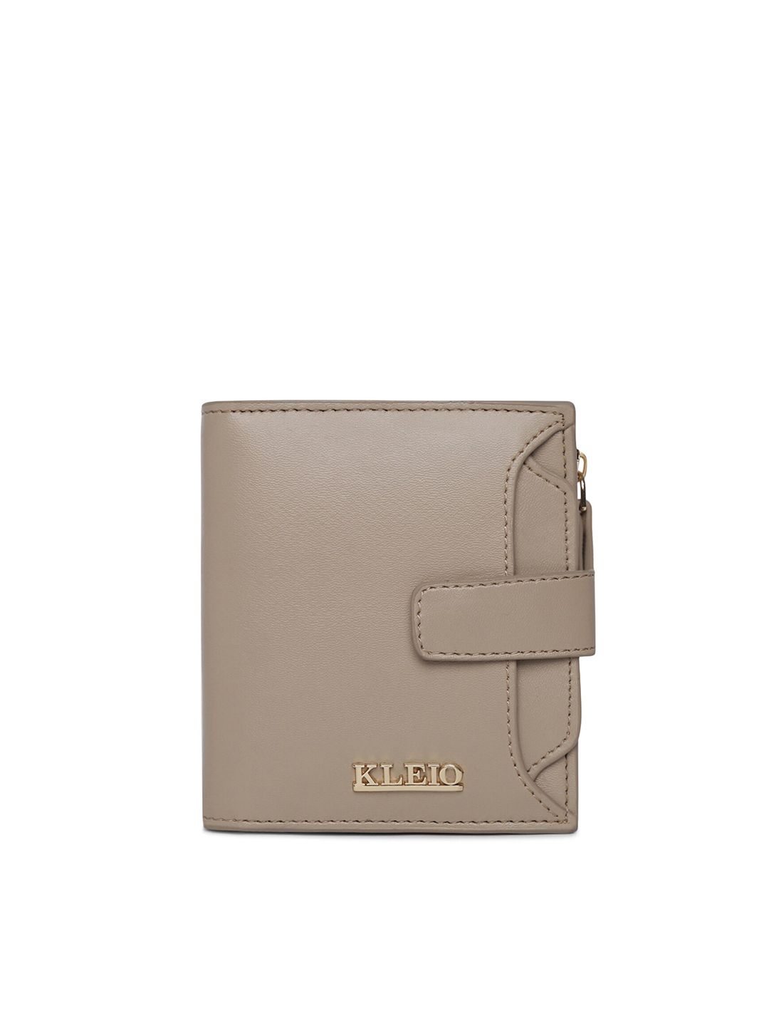 KLEIO Women Grey Solid PU Two Fold Wallet Price in India