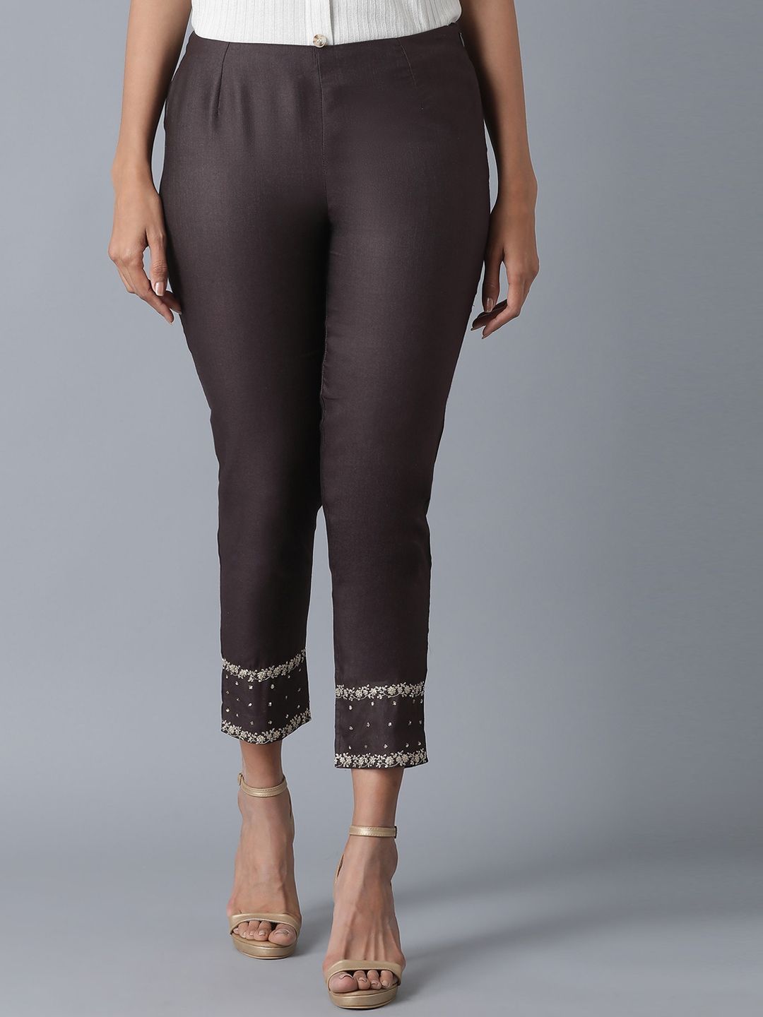 W The Folksong Collection Women Brown Trousers Price in India