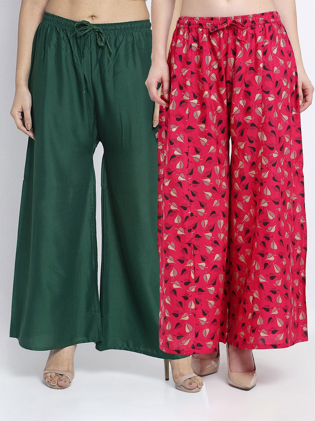 GRACIT Women Green & Pink Pack of 2 Printed Palazzos Price in India