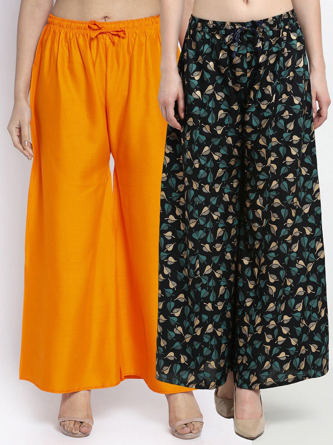 GRACIT Women Pack Of 2 Orange & Black Floral Printed Flared Ethnic Palazzos Price in India