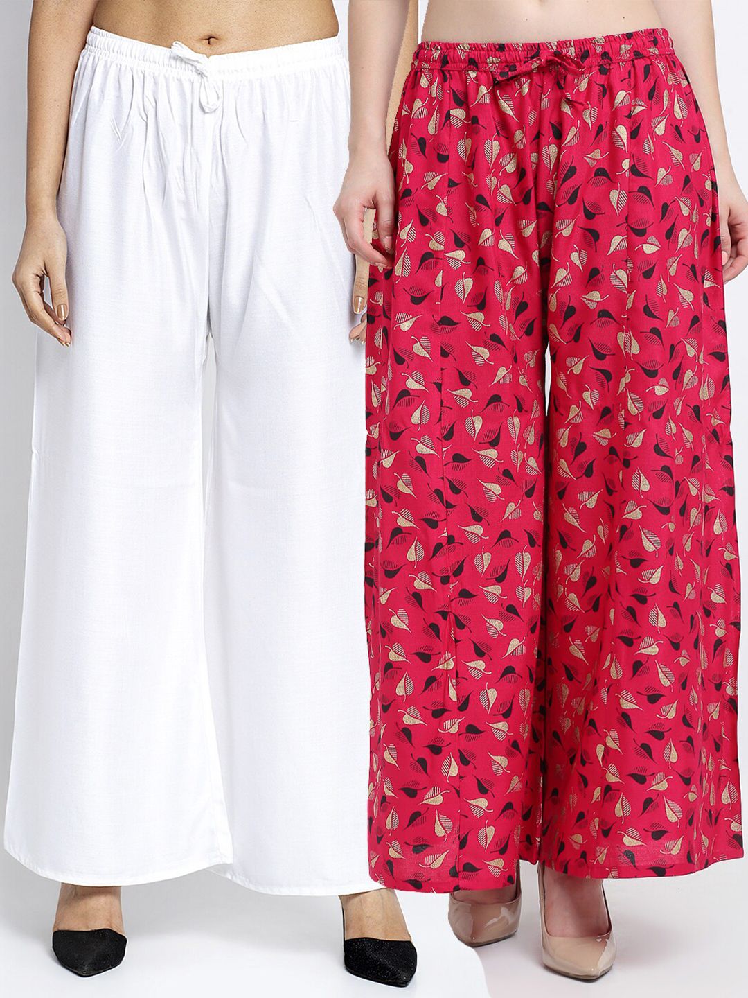 GRACIT Women White & Pink Pack of 2 Printed Palazzos Price in India