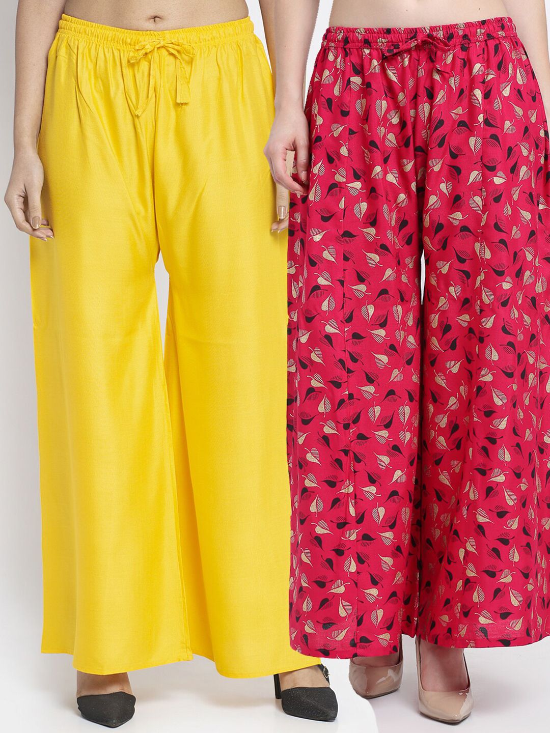 GRACIT Women Set of 2 Yellow & Pink Rayon Palazzos Price in India