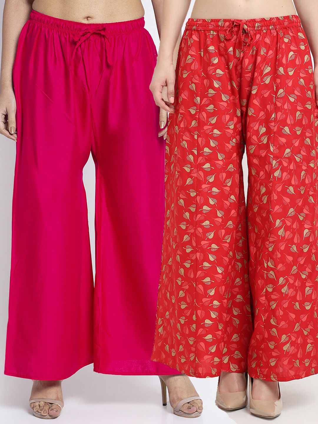 GRACIT Women Fuchsia & Red Pack of 2 Printed Flared Knitted Ethnic Palazzos Price in India