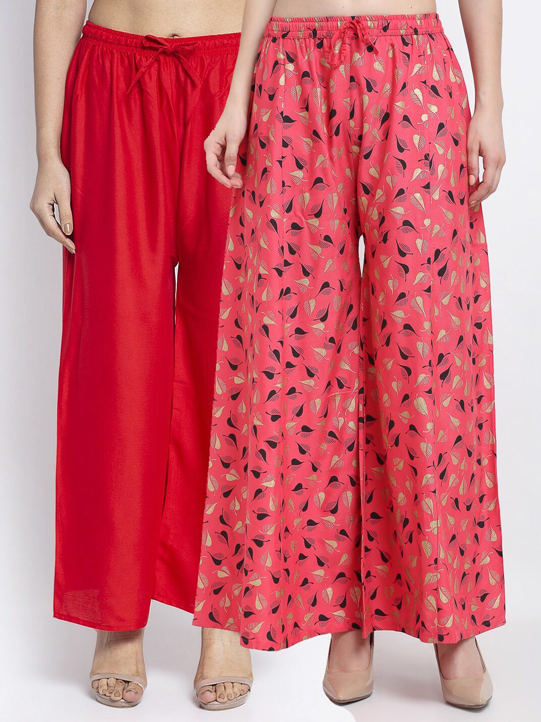 GRACIT Women Set of 2 Red Printed Rayon Palazzos Price in India