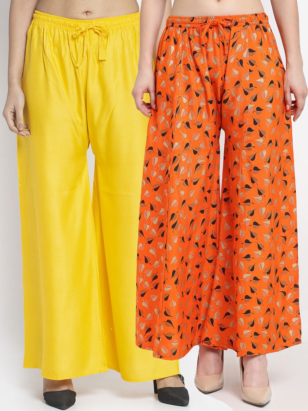 GRACIT Women Set of 2 Yellow & Orange Printed Palazzos Price in India