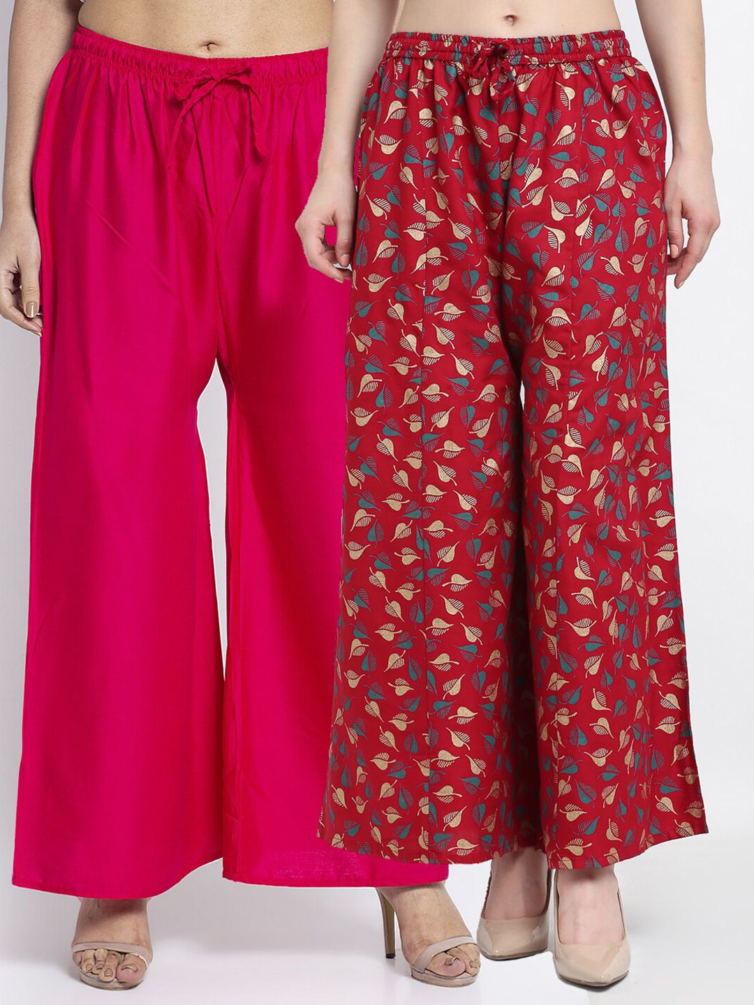 GRACIT Women Pink & Maroon Set Of 2 Printed Flared Knitted Ethnic Palazzos Price in India