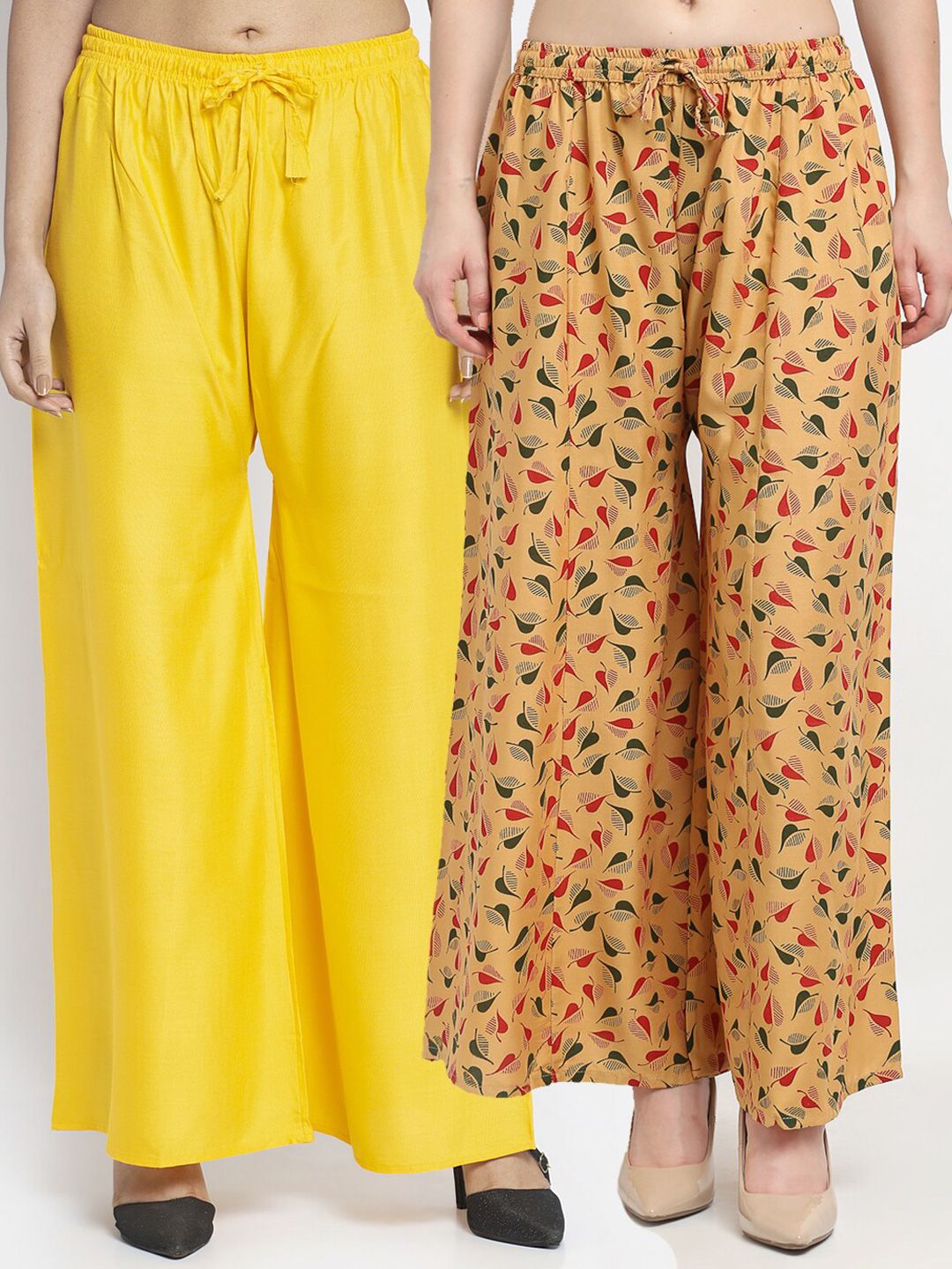 GRACIT Women Pack of 2 Yellow & Beige Ethnic Palazzos Price in India