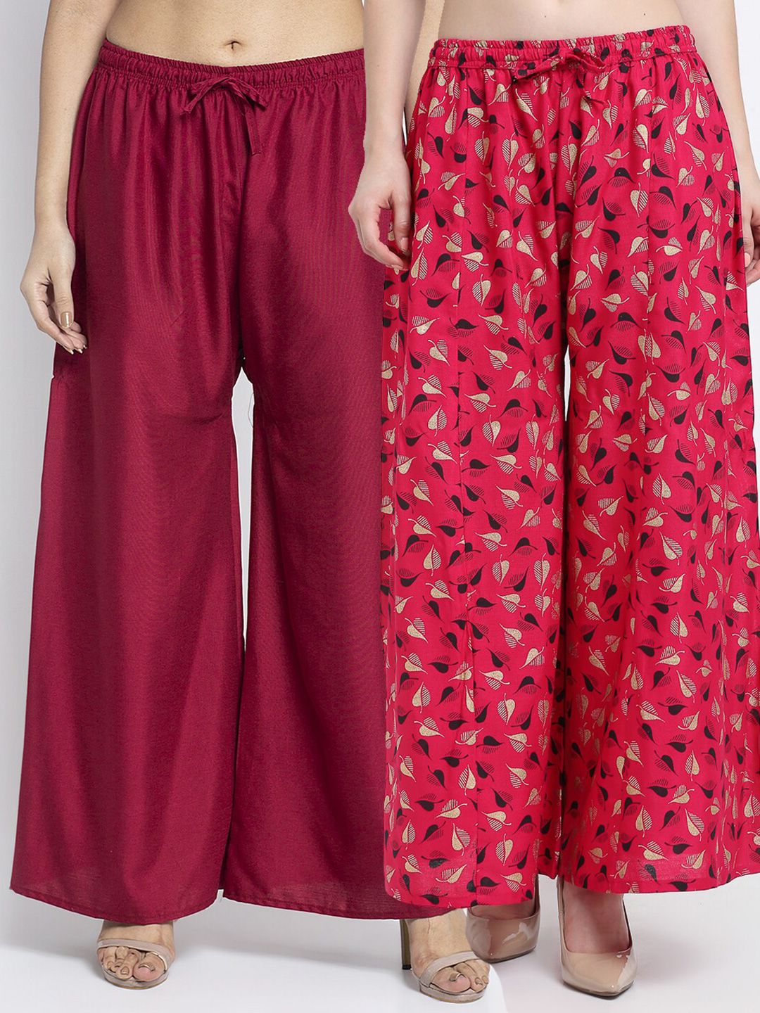 GRACIT Women Set of 2 Maroon Printed Rayon Palazzos Price in India