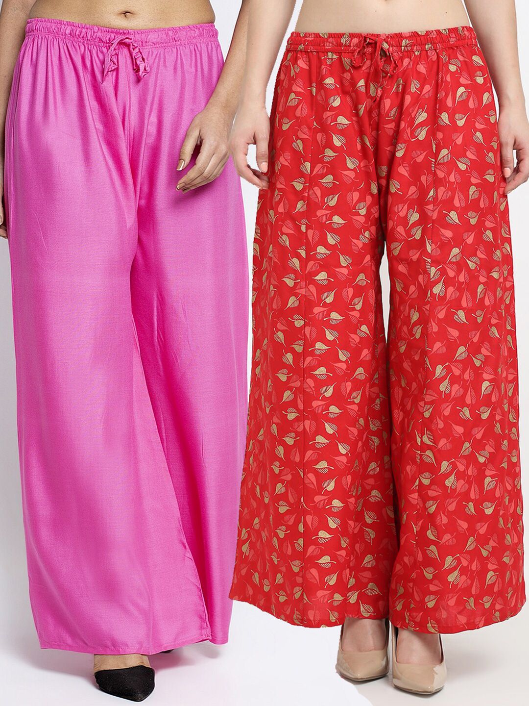 GRACIT Women Set of 2 Pink & Red Printed Palazzos Price in India