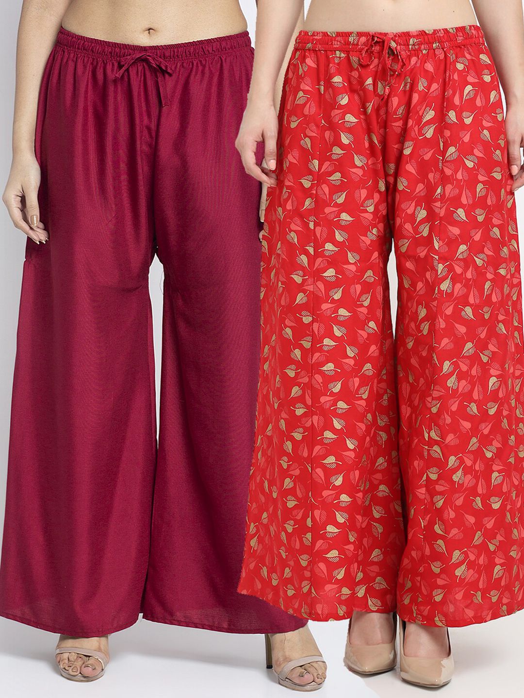 GRACIT Women Maroon & Red Set Of 2 Printed Flared Ethnic Palazzos Price in India