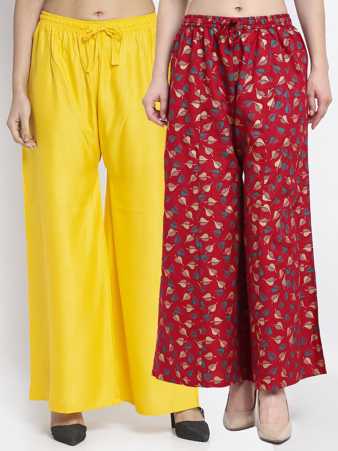 GRACIT Women Yellow & Maroon Palazzos Price in India