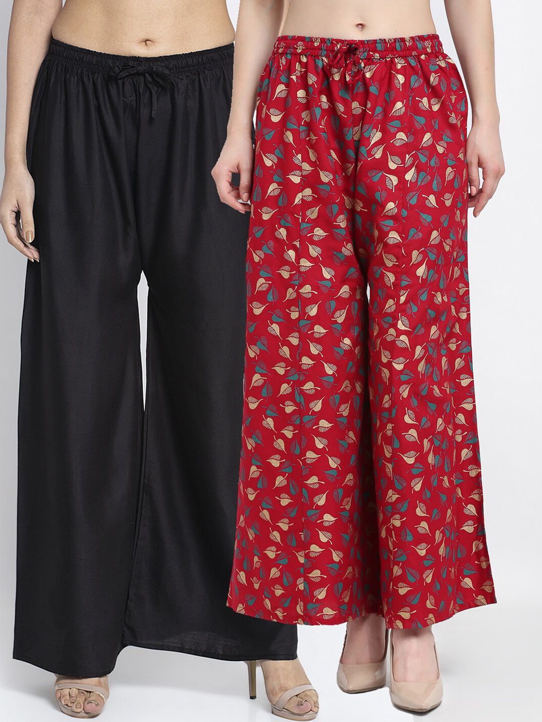 GRACIT Women Set of 2 Black & Maroon Printed Palazzos Price in India