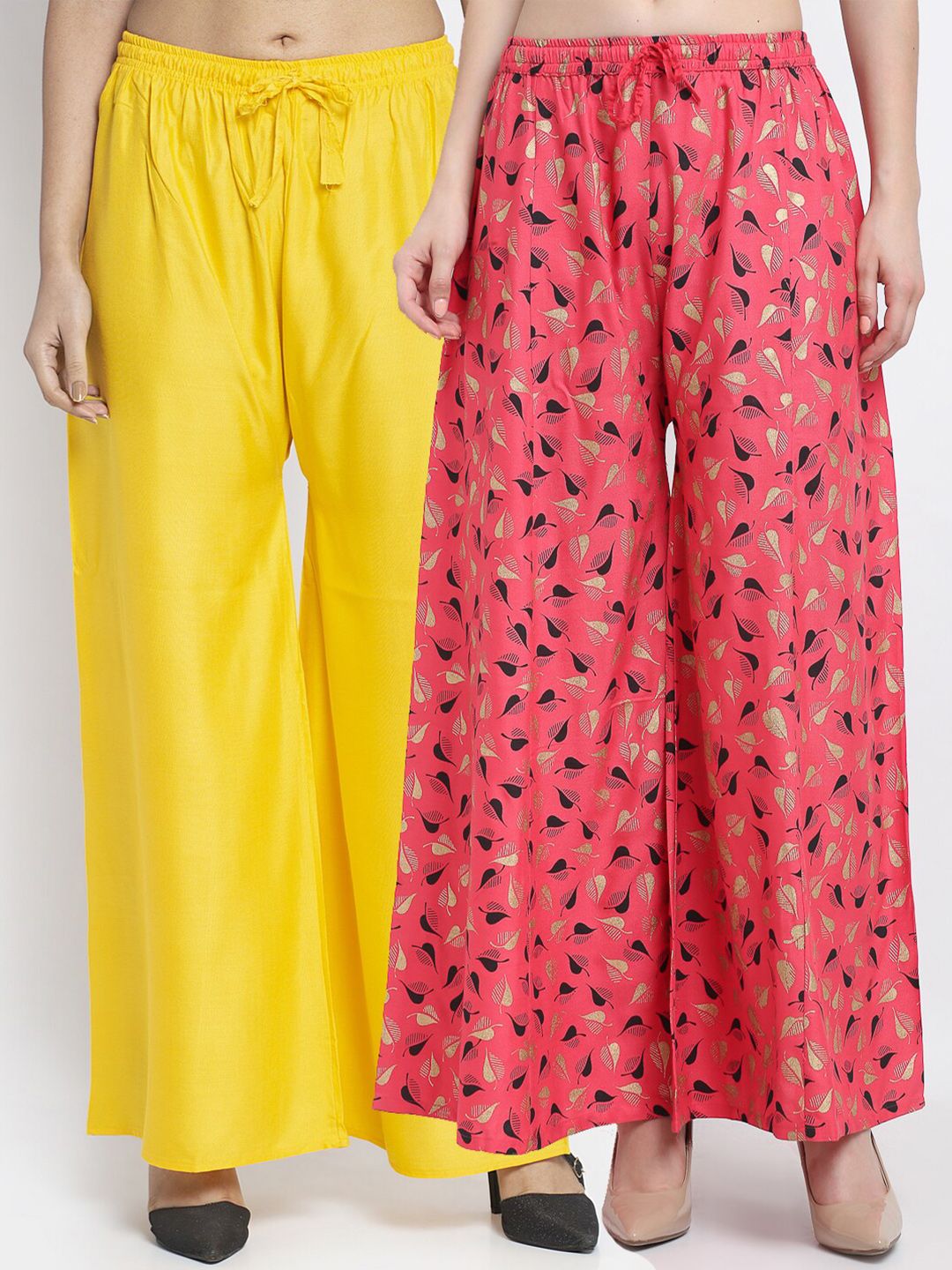 GRACIT Women Yellow & Pink Printed Palazzos Price in India