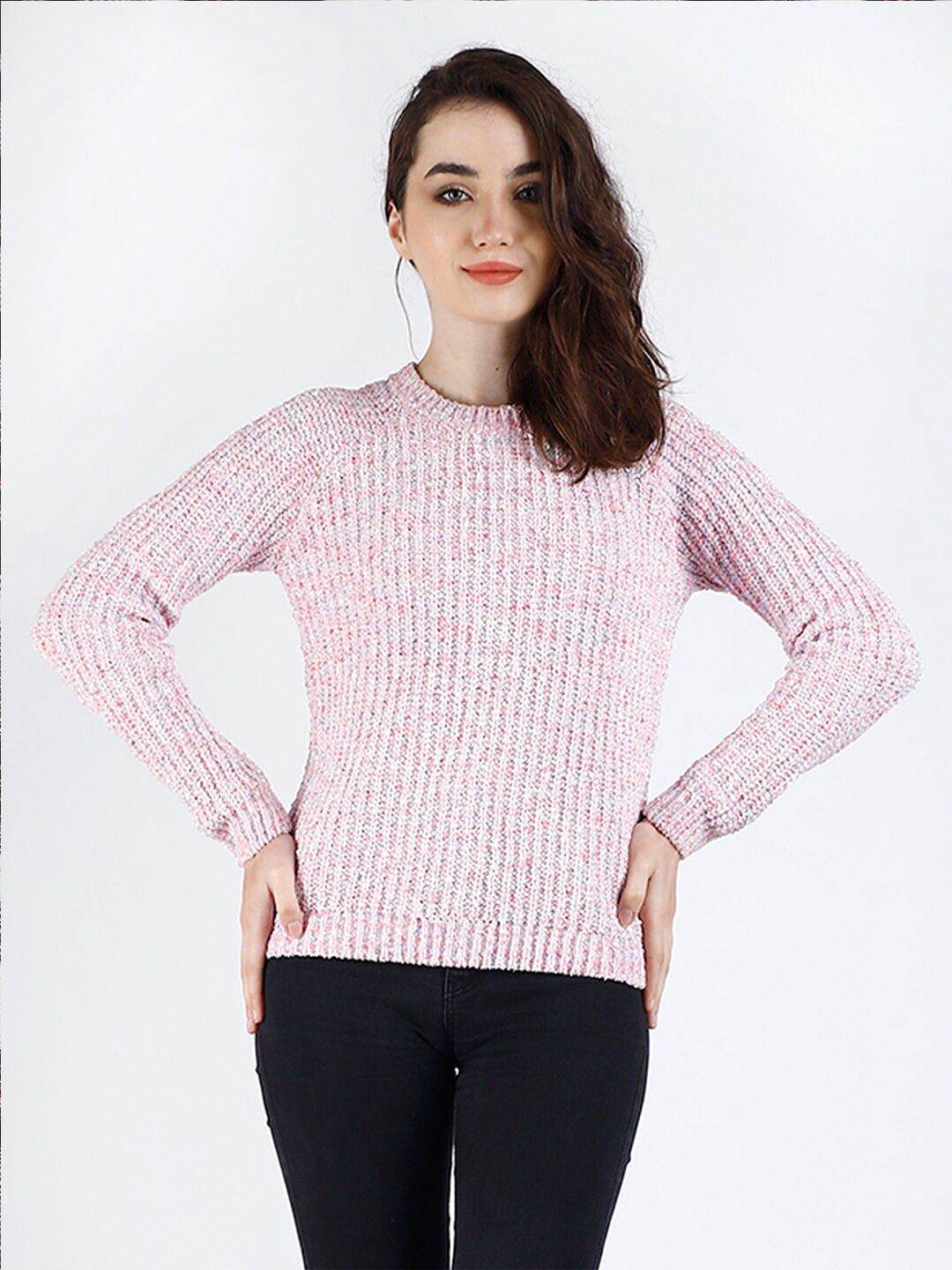NoBarr Women Pink Cable Knit Pullover Sweater Price in India
